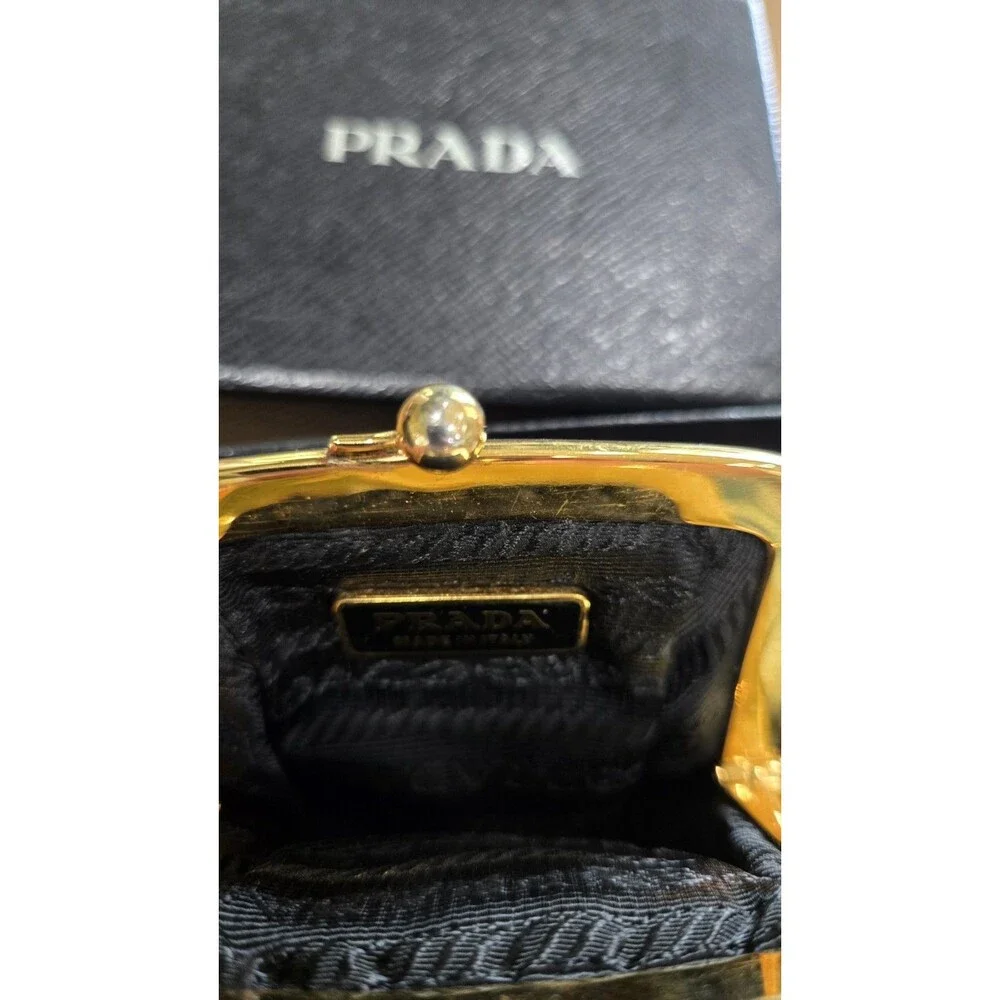 Prada Vintage Black Gaufre Nylon Kiss-Lock Coin Pouch Full Set - Box &...